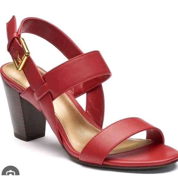 Chaps Women’s Leona Red Leather Block Heel Pumps Size 6B GUC - Picture 1 of 8